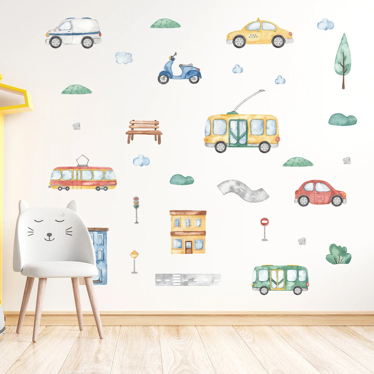 Baby Nursery Tree - Cartoon Boom Bus Auto Muurstickers voor