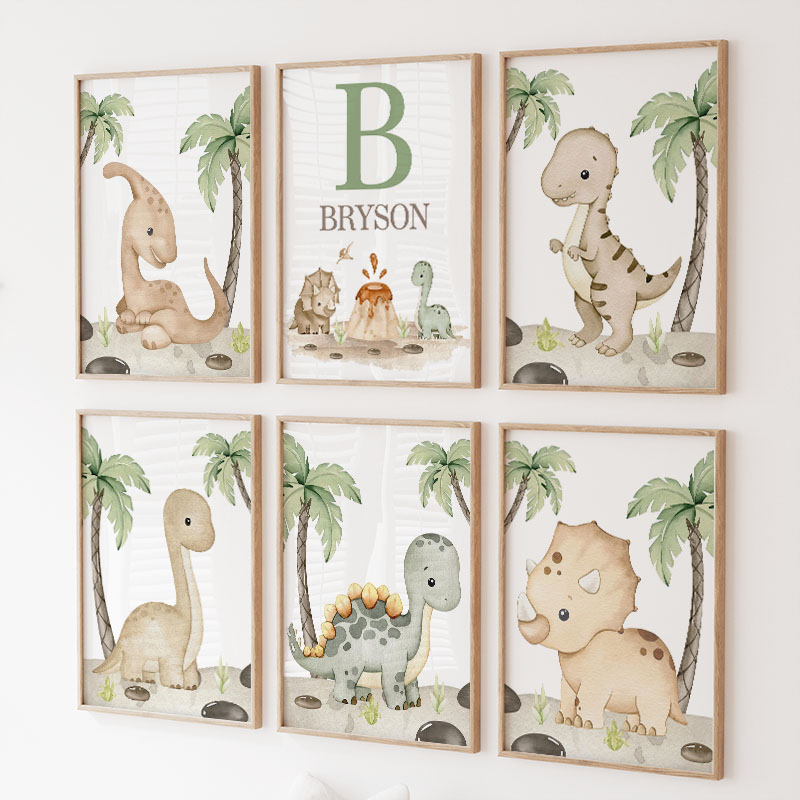 Baby Nursery Tree - 6 soorten neutrale dinosaurus canvas wanddecoratie,