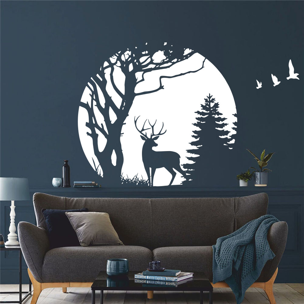 Baby Nursery Tree - Cirkel bos herten pijnboom muursticker babykamer