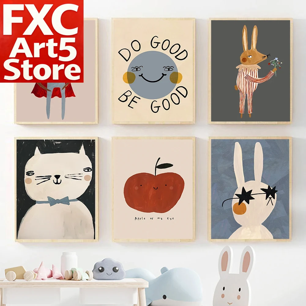 Baby Nursery Quotes Wall Art - 1PC Frameloze Grappige Cartoon Konijn Beer