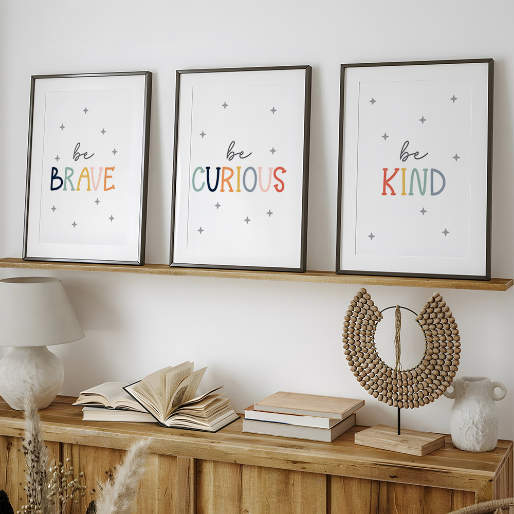 Baby Nursery Quotes Wall Art - 3 stuks 'Wees Moedig En Vriendelijk'