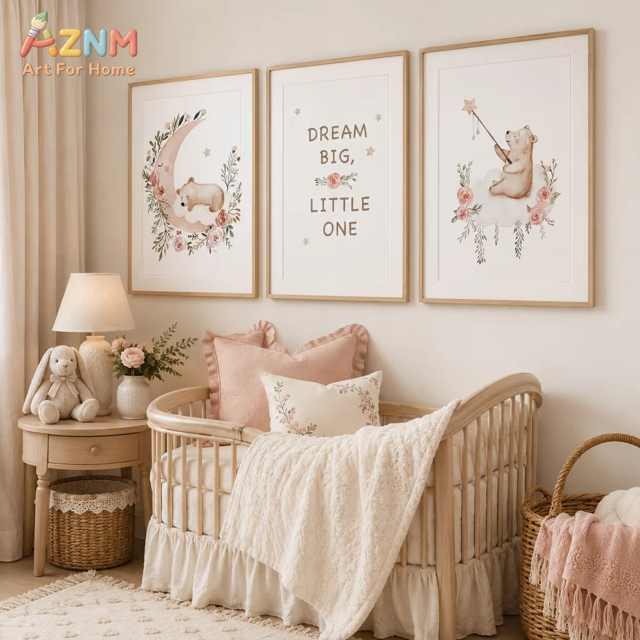 Baby Nursery Quotes Wall Art - AZNM kinderkamer bloemenmuurkunst, schattige teddybeer maan