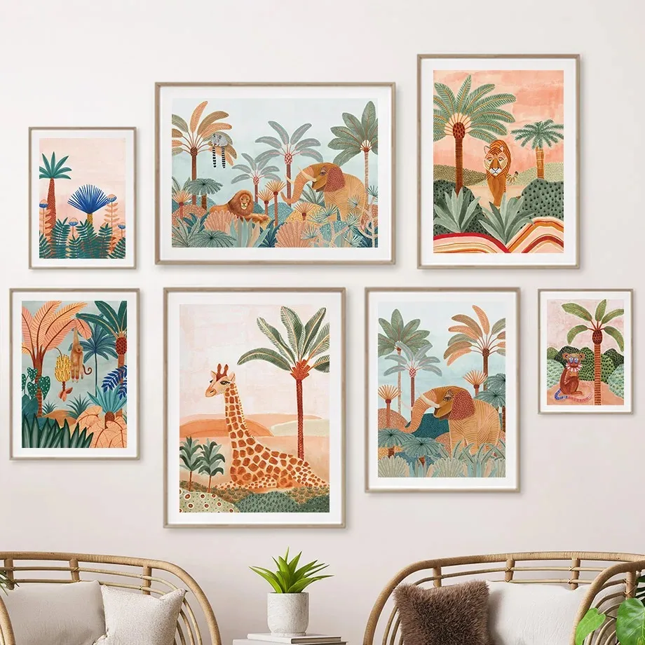Baby Nursery Tree - Boho Jungle Dieren Tijger Aap Giraffe