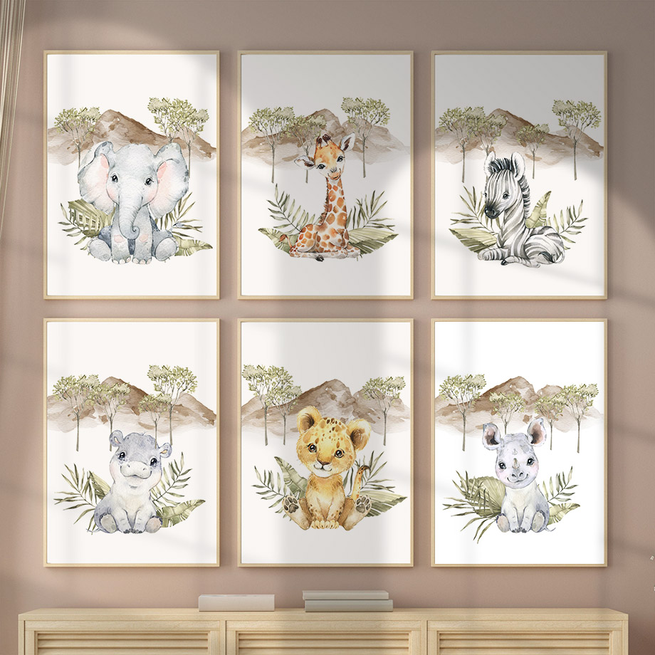 Baby Nursery Tree - Giraffe Zebra Olifant Leeuw Nijlpaard Boom