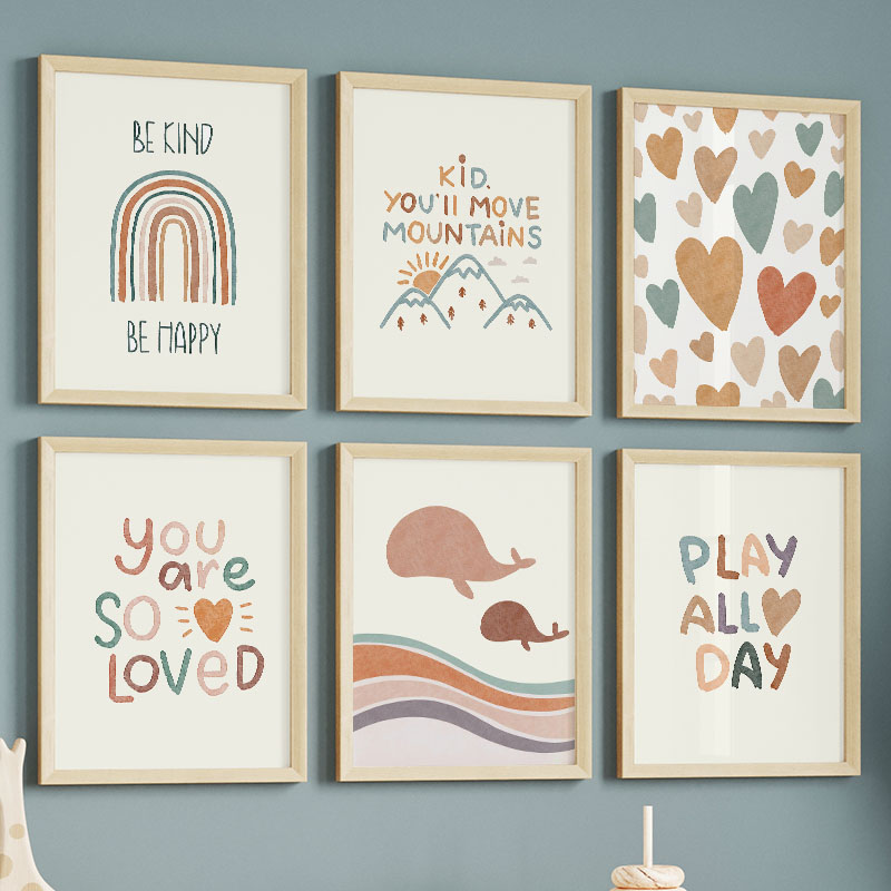 Baby Nursery Quotes Wall Art - Cartoon Oceaan Walvis Regenboog Hart Poster