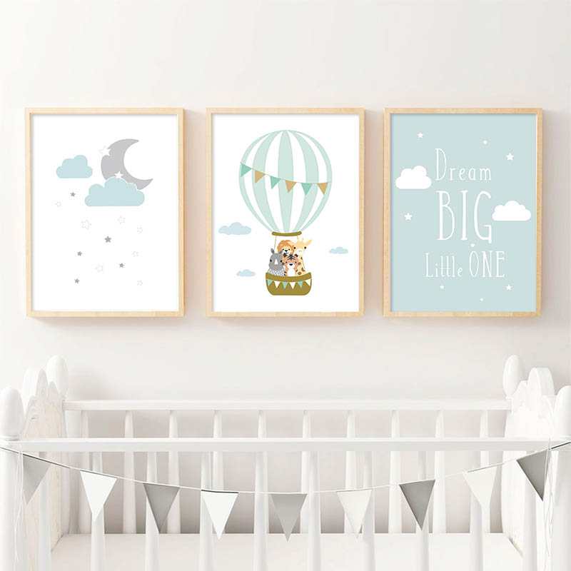 Baby Nursery Quotes Wall Art - Ballon Maan Kinderkamer Poster Wall Art