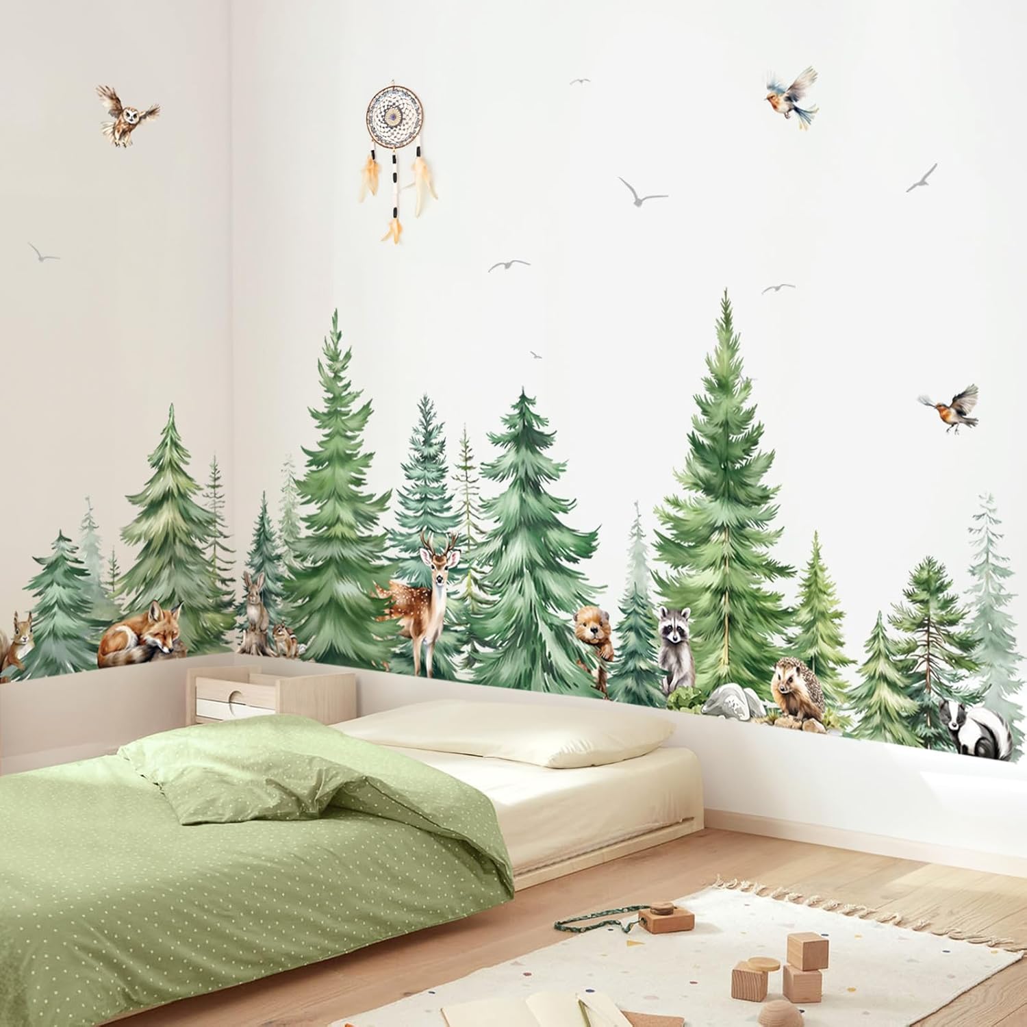 Grote aquarel pijnboom dieren  - Baby Nursery Tree recensie en prijs