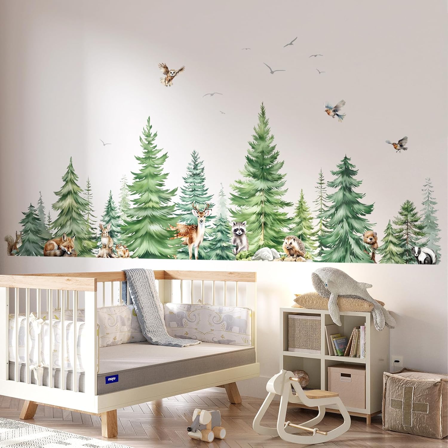 Grote aquarel pijnboom dieren  - Baby Nursery Tree recensie en prijs