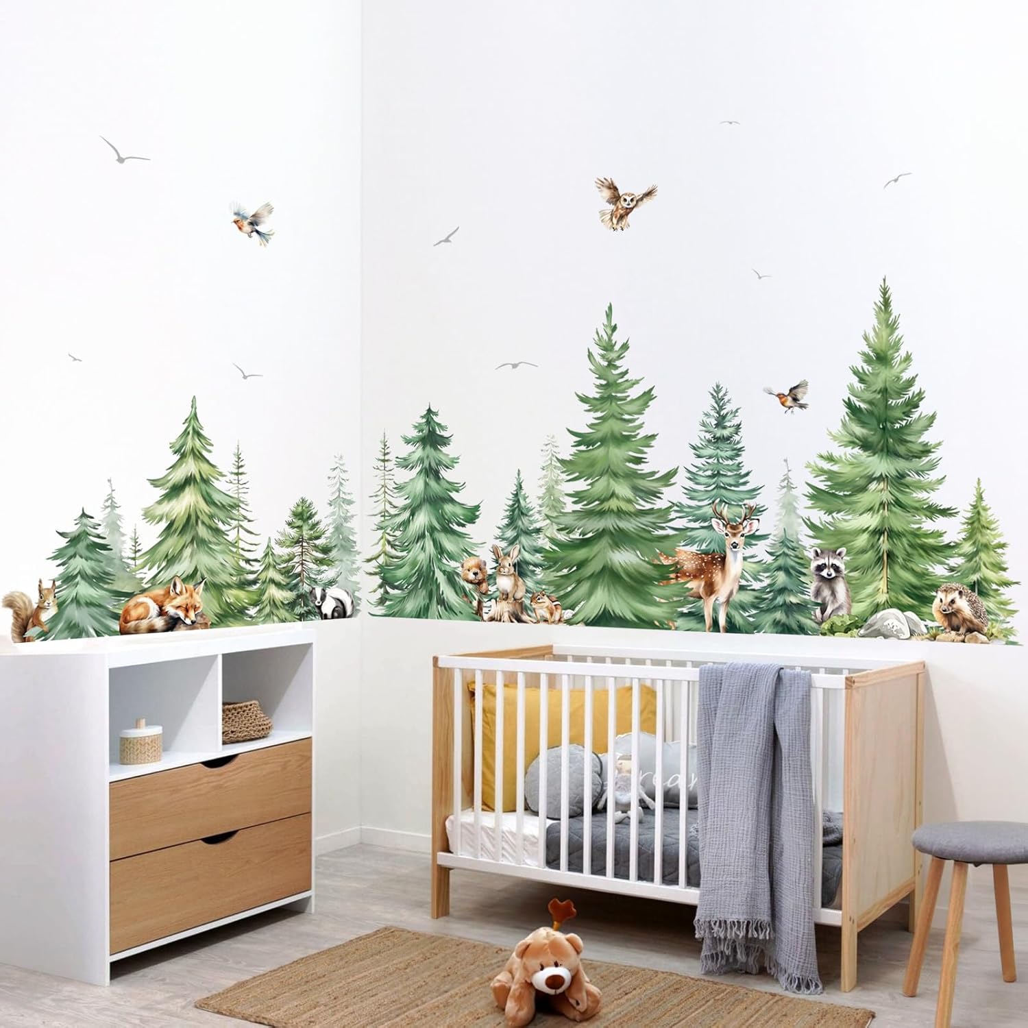 Grote aquarel pijnboom dieren  - Baby Nursery Tree recensie en prijs